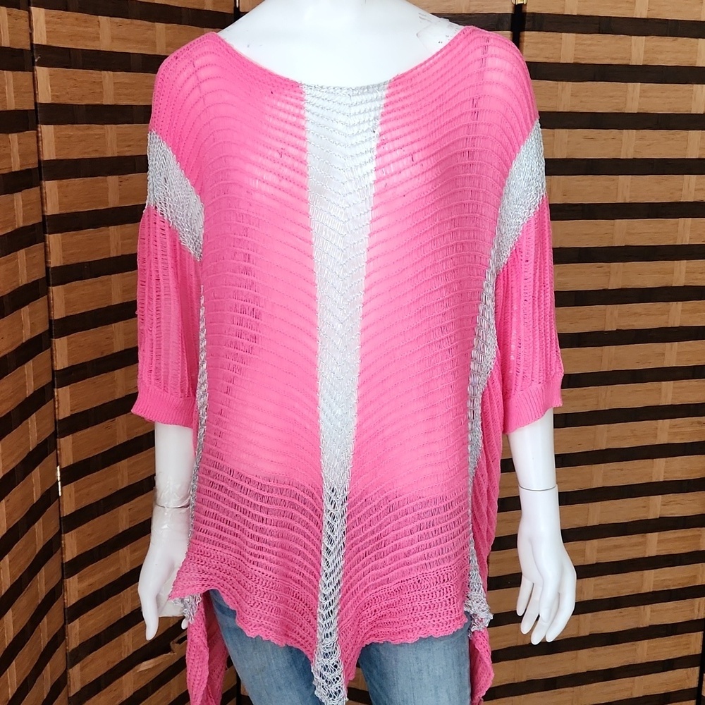 Pink & silver crochet poncho like
